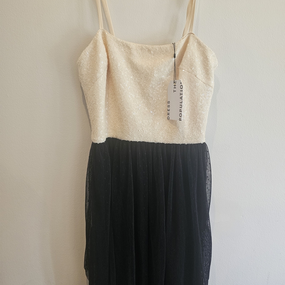Dress the Population Cream Sundress Spaghetti Strap Sleeveless